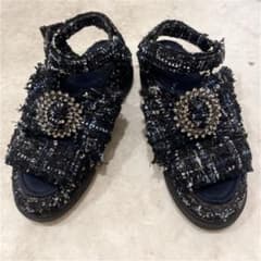 FURFUR ツイードサンダル 37 ネイビーのサムネイル