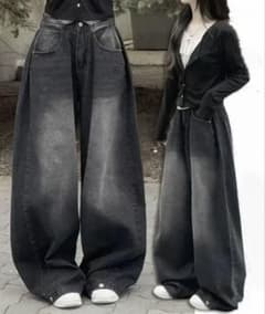 ワイドデニムパンツ ブラックのサムネイル
