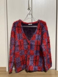 jouetie 赤紫チェック柄ファーカーディガンのサムネイル