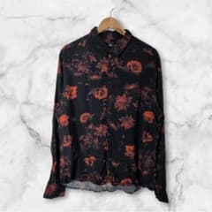 ダークフラワー総柄シャツ/花柄/ブラック レッド/ロック系のサムネイル