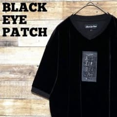 美品L】ブラックアイパッチ Tシャツ ベロア生地 取扱注意 ロゴ刺繍