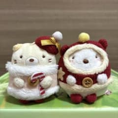 [Brand New] Sumikko Gurashi Palm-Sized Plush Toys - Set of 2 (Christmas Theme: Cat & Polar Bear)