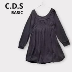 【シーディーエス】ギャザー切替 バルーンチュニックワンピース M ウール混