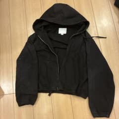 ZARA デニム ジップアップ パーカー ブラック mのサムネイル