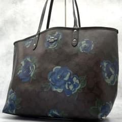 COACH コーチ トートバッグ A4収納可能 肩掛け 花柄 リバーシブル 黒