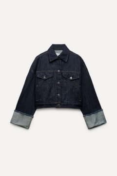 ZARA ダークデニム クロップドジャケット ロールアップスリーブ M 