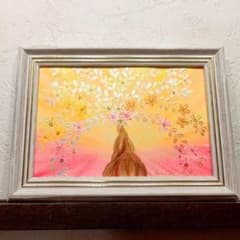風水開運絵画＊花舞満月煌めき桃白龍　金運　恋愛運　愛情　女性の幸せ　光　桃花風水 風水開運絵画 インテリア 金運 ギフト 金のなる木 幸せの木 愛情 置物