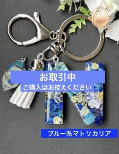 N イニシャルキーホルダー ブルー系マトリカリア レジンチャーム