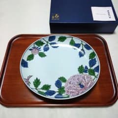 未使用 源右衛門 染錦紫牡丹絵 楕円 大皿 - メルカリ