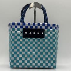 『極美品』マルニマーケット ジャージハンドル ミニバケット かごバッグ　ブルー 極美品』マルニマーケット ジャージハンドル ミニバケット かごバッグ