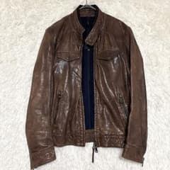 ギャレット レザージャケット 46 イタリア 本革 シングルライダース 茶 