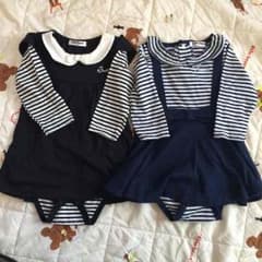YYまま様専用❗️美品！重ね着風ワンピースロンパース♡双子セットのサムネイル