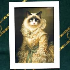 貴婦人の猫 アートパネル 絵画 額付 2L 肖像画 ロココ調 西洋