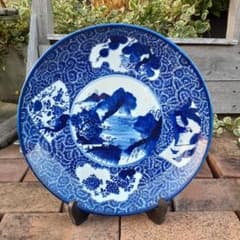 骨董品 染付 間取山水図 大皿 飾皿 直径約35.5cm 陶磁器 工芸品 - メルカリ