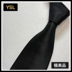 YSL-001】YSL イヴサンローラン ネクタイ 黒 無地 シルク メンズ