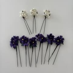 髪飾り Uピンセット 花飾り ビーズ 9本セット - 4
