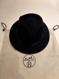 h*o様 極美品 HERMES エルメス フェルト ハット 黒 61 中折れ レ h*o様 極美品 HERMES エルメス フェルト ハット 黒 61 中折れ レ