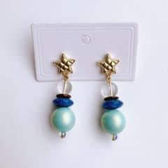 【h25】ハンドメイド ピアス 星 ブルー パールのサムネイル