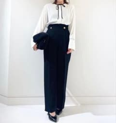 美品 24SS allureville 日本製 ジョーゼット細パイピングブラウス