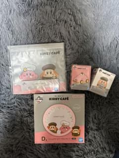 이치 반 쿠지 KIRBY CAFE 플레이트, 피규어, 지퍼 가방 세트
