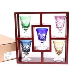 Aito 江戸切子 グラス 飾り台付高台杯 (5客セット、5色)のサムネイル
