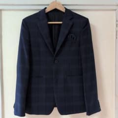 小学生男子卒業式　 メンズジャケット　ベスト ネイビー チェック柄のサムネイル