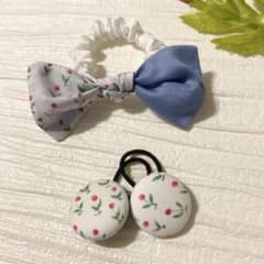 お買い得♡お揃い シュシュ付リバティ シングルリボン くるみボタン 3