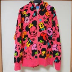 ミッキー ミニー カラフルパーカー　総柄　ディズニー　ピンク