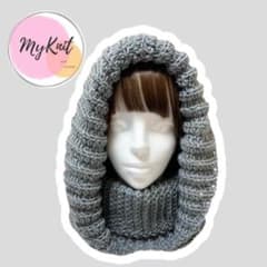 バラクラバ　グリーン　手編み　フード付きネックウォーマー　男女兼用　no.66 バラクラバ グリーン 手編み フード付きネックウォーマー リブ