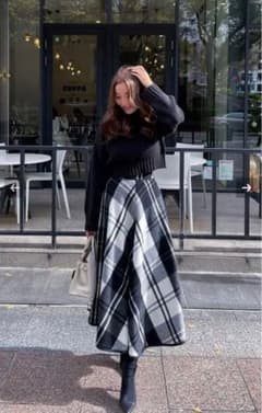 Sheller シェリエ BIGチェックロングスカート ブラック 黒のサムネイル