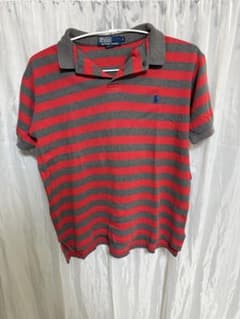Polo by Ralph Lauren 赤とグレーのストライプ ポロシャツ Lのサムネイル