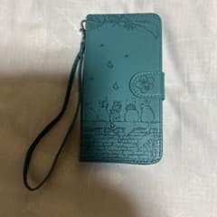 iPhone【機種名】手帳型ケース 猫柄 ブルー ストラップ付きのサムネイル
