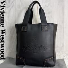 Vivienne Westwood レザー パンチング トートバッグ オーブ 黒 美品♡ヴィヴィアンウエストウッド パンチング オーブ レザー トート