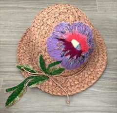 CA4LA カシラ ストローハット 花モチーフ 刺繍デザイン 麦わら帽子