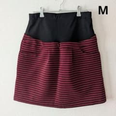 ☆美品☆ Mサイズ マタニティスカート ／ 黒と赤のストライプ