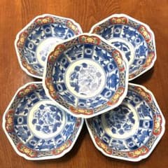染付 牡丹文 輪花鉢 5客セット 伊万里焼 中皿 深皿 銘々皿 - メルカリ