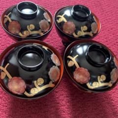 漆塗り　お椀　梅の花　4客のサムネイル