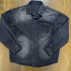 00s ヴィンテージ加工 デニムシャツ ダークグレー ダメージ加工 Y2Kのサムネイル