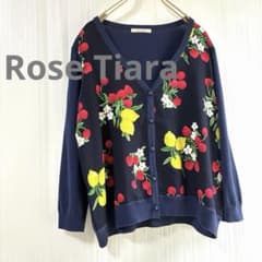 Rose Tiara フルーツ柄 カーディガン ネイビー 42 大きいサイズのサムネイル