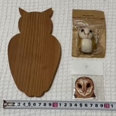フクロウ グッズ 3点セット 木製ボード 羊毛フェルトキーホルダー　ステッカーのサムネイル