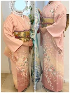 長尺＊特選訪問着＊華やか辻が花模様ピンク◆袷正絹着物◆のサムネイル