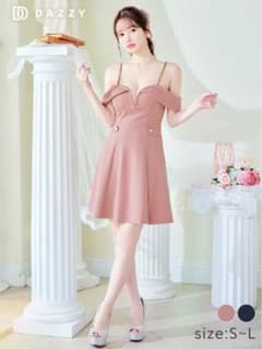 DAZZY ピンク オフショルダー Vネック ドレス S〜Lのサムネイル