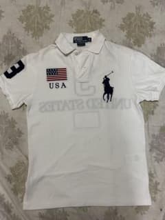 美品 ラルフローレン ポロシャツ M ホワイト ビッグポニー USA 背番号3