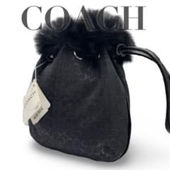新品タグ付き】COACH コーチ 巾着ポーター ミニシグネチャー ブラック 