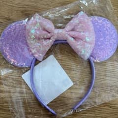 ミニーちゃん 風 カチューシャ ディズニー ミニー耳 紫 ピンク スパンコールのサムネイル