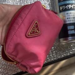 ケア済】PRADA プラダ 三角プレート ナイロンポーチ ピンク ゴールド