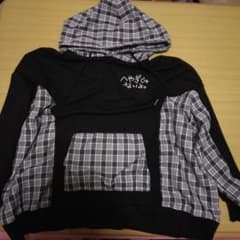 フード付き長袖トップス ブラック/チェックのサムネイル