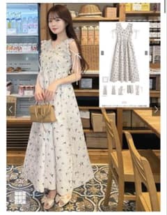 花柄ジャガードリボンノースリーブワンピースのサムネイル