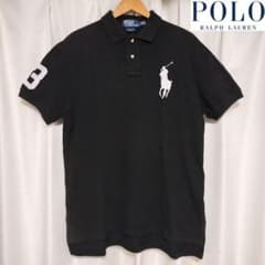 古着PolobyRalphLaurenビッグポニー鹿の子半袖ポロシャツ黒（白）L