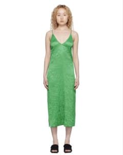 GANNI ガニー クリンクル キャミソールワンピース グリーン 38 定価4万